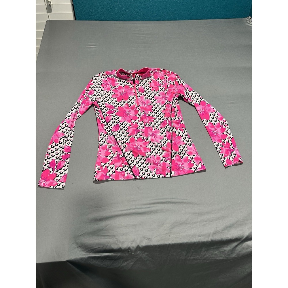 Tail White Label Long Sleeve Quarter‎ Zip Hot Pink Floral Shirt XS